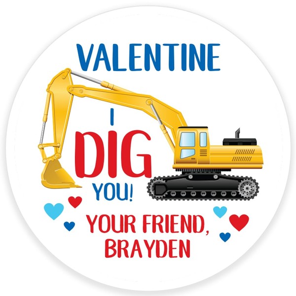 I Dig You Valentines Day Stickers, Kids Construction Valentines Day