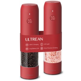 Ultrean Electric Pepper Grinder, Rechargeable Salt and Pepper Grinder with 6 Adjustable Coarseness, LED Light, One-Hand Automatic Operation, Crimson Red