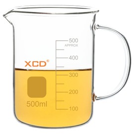 XCD Glass Beaker (500 ml), Borosilicate Glass Beaker Low Form Griffin Graduated Beaker with Handle and Pouring Spout