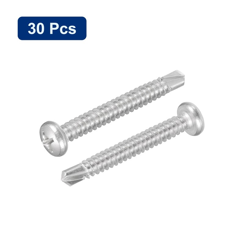 sourcing map #14-2" Self Drilling Screws, 30pcs 410 Stainless Steel