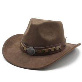 Suede Western Cowboy Hat for Men and Women Felt Jazz Hat Ethnic Style Autumn Winter Wide Brim Hat Stylish Vintage Cowboy Hat with Band Black
