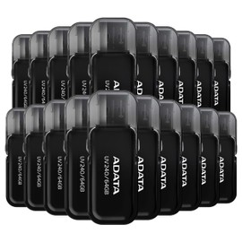 PSA COMPUTO Y PAPELERIA Kit de 20 Piezas Memoria USB 64 GB (Modelo AUV240-64G-RBK) Flash Drive Negro 2.0, Compatibilidad Completa, USB Tipo A con Capucha Abatible