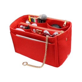 LEXSION 3 in 1 Felt Purse Organizer Insert Bag in Bag with a Bottle Holder Shaper 8026 Red M