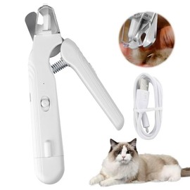 Stream 2-in-1 Cat Nail Clippers & Dog Nail Clippers Trimmers for Large Medium Small Dogs Cats Claw Trimmer Quick Sensor and Safety Guard type-c Rechargeable with 2 LED Lights Dogs Nail Trimmer:_White