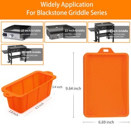 Silicone Grease Cup Liners & Spatula Mat For 36 28 22 17 Inch Blackstone Griddle Grease Catcher Grill Grease Tray Blackstone Accessories, Reusable Grill Drip Pans, Orange