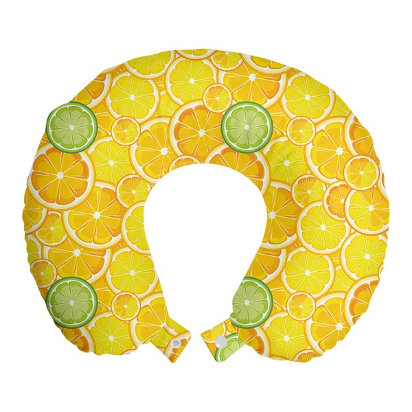 Ambesonne Yellow Travel Pillow Neck Rest, Lemon Orange Lime Fruit