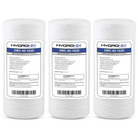 Hydronix HX-SWC-45-1020/3 Universal Whole House Sediment String Wound Water Filter Cartridge 4.5 inch x 10 inch - 20 micron - 3 Pack, White