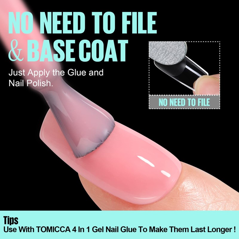 TOMICCA Nail Tips, Pack of 240 Full Cover Soft Gel