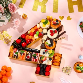 Mifoci 13.7" Cardboard Number for Charcuterie Photo Booth Props Birthday Party Anniversary Fillable Paper Mache Chocolate Candy Cupcake Gifts(Gold,Number 4)