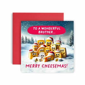 Huxters Christmas Cards for Men - Merry Cheesemas Cheesy Christmas Brother Christmas Card for him - Funny Holiday Card for Brother Fun - 14.8cm (Brother)