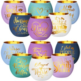 MTLEE Mtlee 12 Pcs Nurses' Day Candle Holders Glass Nurse Votive Tea Lights Candle Holder Nurses' Day Decor Table Centerpiece Appreciation Gifts for Nurses, Doctors Essential Workers