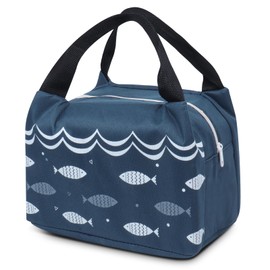 GAOHUI Insulated Lunch Bag for Men Women, Packed Small Cool Bag Lunch Box Kids, Thermal Water-Resistant Adults Lunch Box for Work, School, Picnic Outdoor (Navy Blue Fish)