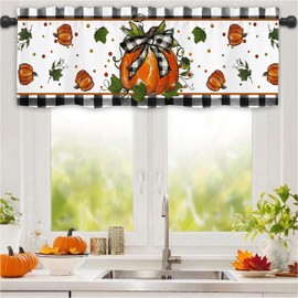 Gosuoa Fall Kitchen Curtains, 54 x 18 Inch Thanksgiving Fall Pumpkin Valances for Windows, Rod Pocket Autumn Curtains for Kitchen Living Room Bedroom