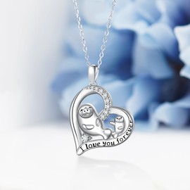 Fuguangju Manatee Necklace 925 Sterling Silver Manatee Mother Necklace Ocean Animal Manatee Gifts for Women Mothers Day Gifts