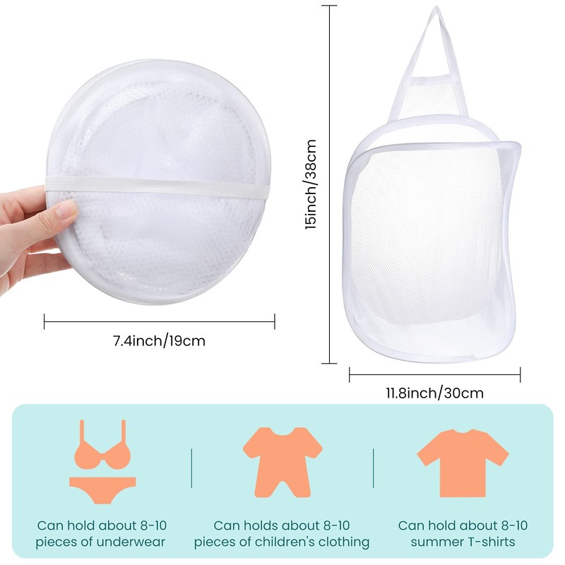 3 cestas colgantes de malla plegable para ropa sucia, con