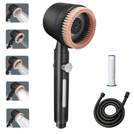 Massage Shower, Hand Shower with Purifying Massage Function, Water Saving Shower Head, Water Saving Shower Head with 1.5 m Hose and 2 Filters, 5 Spout Moulds (Metallic Grey)