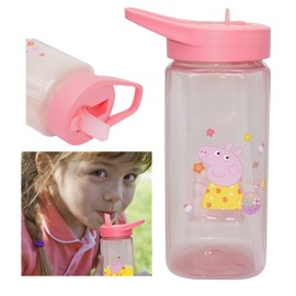 Pepa Pig Straw Water Bottle, 420 ml, Square Plastic Water Bottle, BPA Free, Blue for Ages 6 Months +
