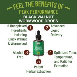 USDA Organic Wormwood Black Walnut Clove Drops Cleanse for Humans. Sugar Free Supplement for Intestinal Cleanse, Detox Support for Adults and Kids. with Artichoke and Clove Bud. Kosher, No GMOs