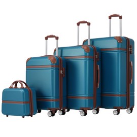 Merax 4 Piece Hardshell Luggage set, Expandable Lightweight Suitcase with TSA Lock and Spinner Wheels, 20”+24”+28” Luggage with a Cosmetic Case, Blue