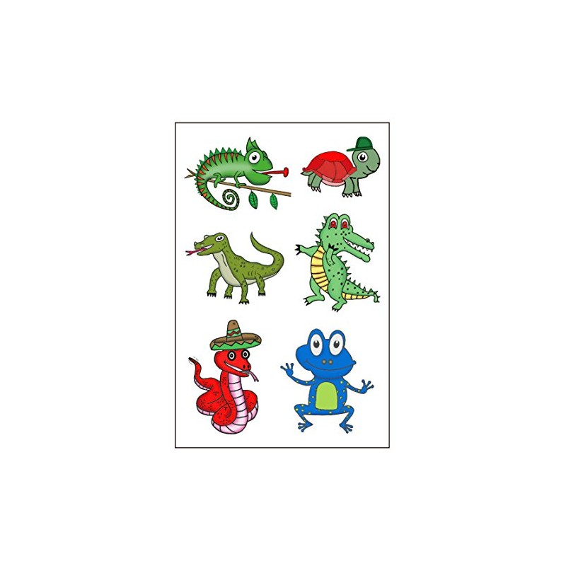 Premium Reptile Temporary Tattoos, Party Favors: Crocodile, Turtle, Frog, Chameleon,