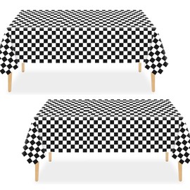 2pack Black and White Gingham Checkered Table Cloth Party,137*274cm Wipe Clean Checkered PVC TableCloth Plaid Tablecloth Rectangular Disposable Table Cover for Parties BBQ Picnic Birthday Wedding