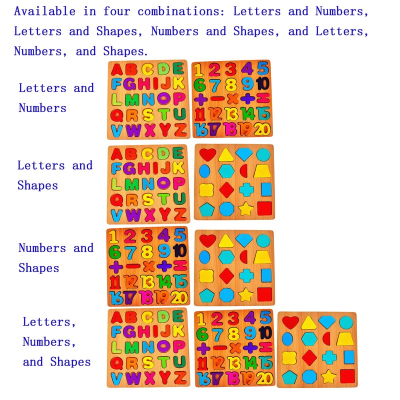 2PCS Wooden Alphabet & Shape Puzzles for Toddlers – Educational
