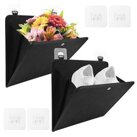 Pack of 2 Hanging Storage, Drill-Free Wall Mount, 45° Opening Storage, Wall Hanging Storage Bag, Waterproof and Tear-Resistant, Suitable for Shoes and Everyday Items (Black)