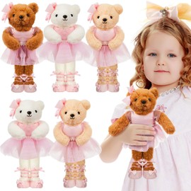 Junkin 6 Pcs Ballerina Bear in Pink Ballet Outfits, 10 Inch Plush Stuffed Animal Ballerina Bear Bulk Soft Ballerina Doll Long Leg Dance Bear Plush Ballerina Stuffed Animal for Boys and Girls Gifts