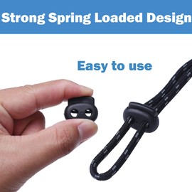 J.CARP 30Pcs Black Plastic Cord Locks End Spring Toggle Stopper, Double Hole Elastic Cord Adjuster, Suit for Drawstrings, Bags, Shoelaces, Clothing, Paracord, and more