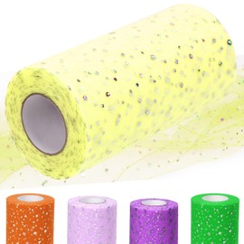 Glarks 1Roll 15CM x 45.72M Glitter Tulle Rolls, Light Yellow Sparkling Tulle Spool Ribbon Sequin Tulle Netting Fabric for DIY Tutu Skirt Wedding Birthday Baby Shower