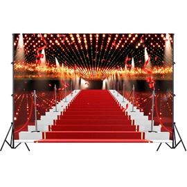 Red Carpet Backdrops GESEN 10X7ft Flashing Lights Ribbon Celebration Photography Background for Wedding or Awards Ceremony Photo Studio Shooting Props LXGE002