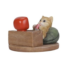 Uvia H21373-1 Tea Cat Watching TV Smartphone Stand 4.1 x 3.9 x 2.6 inches (10.5 x 10 x 6.5 cm) Doll Figurine Figurine Animal Garden Decoration Cat