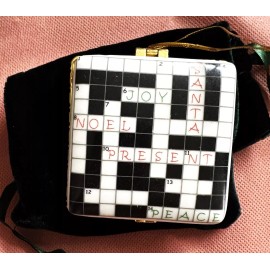 Unbranded BRAND NEW CHRISTMAS PORCELAIN ORNAMENT CROSSWORD PUZZLE, OPENS UP TO STORE GOODY