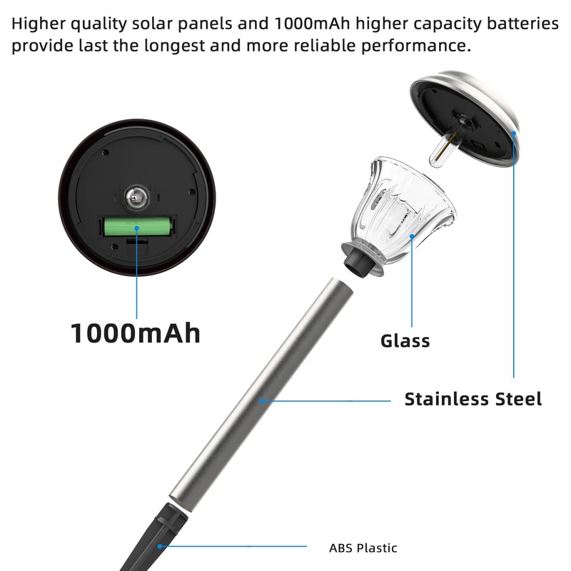 DERAYSION Solar Lights Outdoor Waterproof, Brushed Stainless Steel Glass Solar