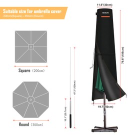 HEIMUNI Parasol Protective Cover with Pole, Protective Covers for Parasols, Cantilever Parasol, Protective Cover for Diameter 2 m/3 m, Cover for Market Umbrella/Garden Umbrella, Weatherproof,