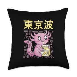 TOKYO WAVES Japanese Axolotl Banana Milk Kawaii Aesthetic Anime Throw Pillow, 18x18, Multicolor