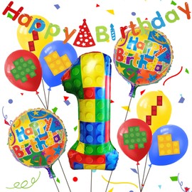 32" Building Block Balloons Number Balloons with Banner Birthday Party Decoration Supplies (1)