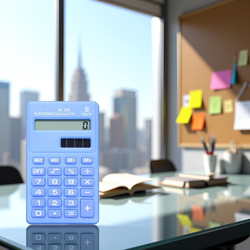 Blue Basic Standard Calculators Mini Digital Desktop Calculator, Solar Power
