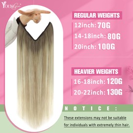 YoungSee Blonde Ombre Wire Hair Extensions for Women Invisible Wire Hair Extensions Human Hair Balayage Ash Blonde Ombre Platinum Blonde Hair Extension Wire 80G 18Inch