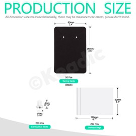 Keadic 300Pcs Black Earring Display Holder Cards Set with 100 Earring Backs and 200 Self- Sealing Bags, Earring Packaging Supplies Kit for Hanging Ear Studs and Dangle Earrings (3.5” x 2.3”)