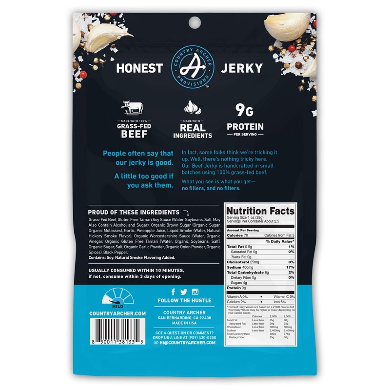 Original Beef Jerky by Country Archer, 100% Grass-Fed, Gluten Free,