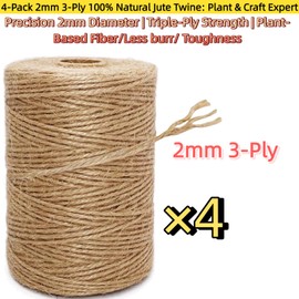 1050 Feet 2mm Brown Jute Twine String - 3 Ply Natural Garden Twine for Plants, Crafts, Gift Wrapping, Packing - Heavy Duty Plant Ties for Tomatoes, Climbing Plants, DIY Projects (4 Pack)