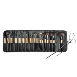 Makeup Brushes Cosmetic Brush Set: Cream Liquid and Mineral Foundation, Blush, Eyeshadow, Eyeliner, Lip Professional Makeup Tools: Travel Brush Kit and Vegan Leather Case (32 Piece, Wood)