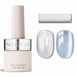 MEGIOR Jelly Blue Cat Eye Gel Nail Polish 15 ML Glitter Holographic Magnetic Spring Summer Gel Polish with Magnet Soak Off UV/LED Nail Art Salon Manicure DIY at Home