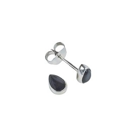 Stud Earrings 925 Silver Gemstone Earrings Real Silver Women's Sterling Silver Stud Gift (MOS-101), Sterling Silver, Onyx