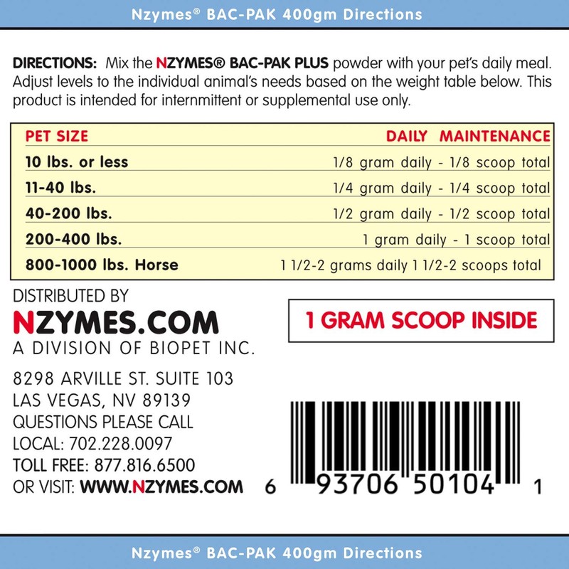 Nzymes® Bac-Pak Plus 400 Grams Digestive Enzymes and Probiotics for