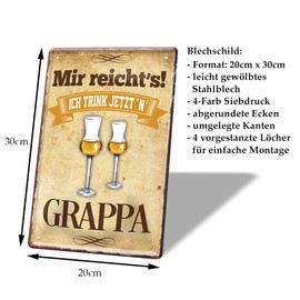 Helges-Shop Metal Sign - Retro Decorative Tin Sign - Funny Saying for Grappa Drinkers & Connoisseurs - Wall Decoration for Cellar Bar Party Room Bar Kitchen Home Bar - Gift for Grappa Lovers