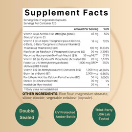 Methylated B Complex Vitamins, 240 Veggie Capsules | Multivitamin B Complex | B12, Folate, Biotin & More – with Natural Vitamin C, E, Choline & Inositol – Immune, Energy, & Prenatal Support
