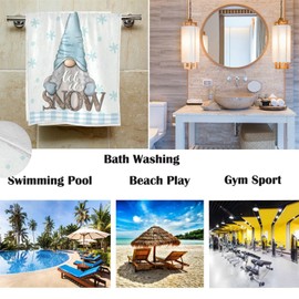 Pfrewn Winter Gnomes Let it Snow Hand Towels for Bathroom Christmas Elf Blue Snowflakes Plaid Blue Kitchen Dish Hanging Towels Multipurpose for Shower Guest Towel Xmas Holiday Decorations 16x30 in