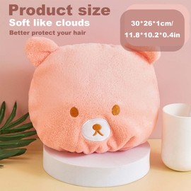 Bath Caps, Absorbent Hair Drying Wrap Towel, Cute Bear Embroidery Coral Velvet Wet Kids Hair Dry Turban Wrap Quick Dry Head Towel Cap For Women and Girls (Pink)
